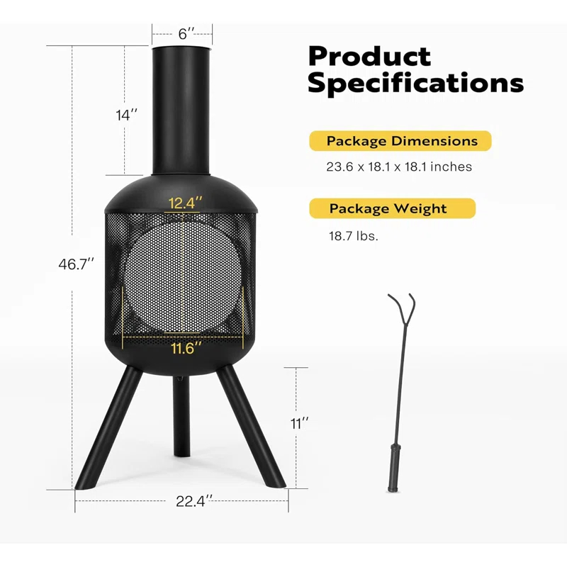 Romn 46.7'' H Steel Outdoor Chiminea