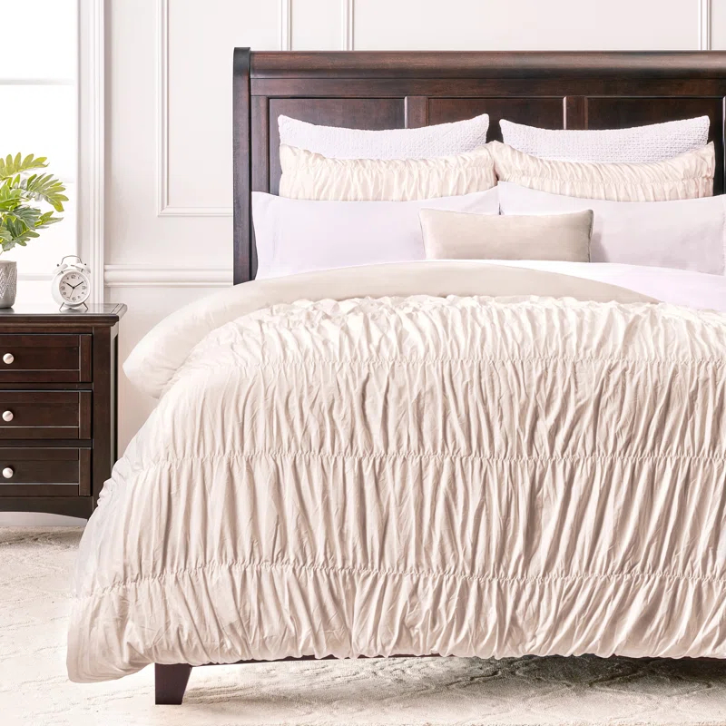 Chanasya Chanasya Ruched Ruffled Pleated Textured Washed Microfiber Duvet Set