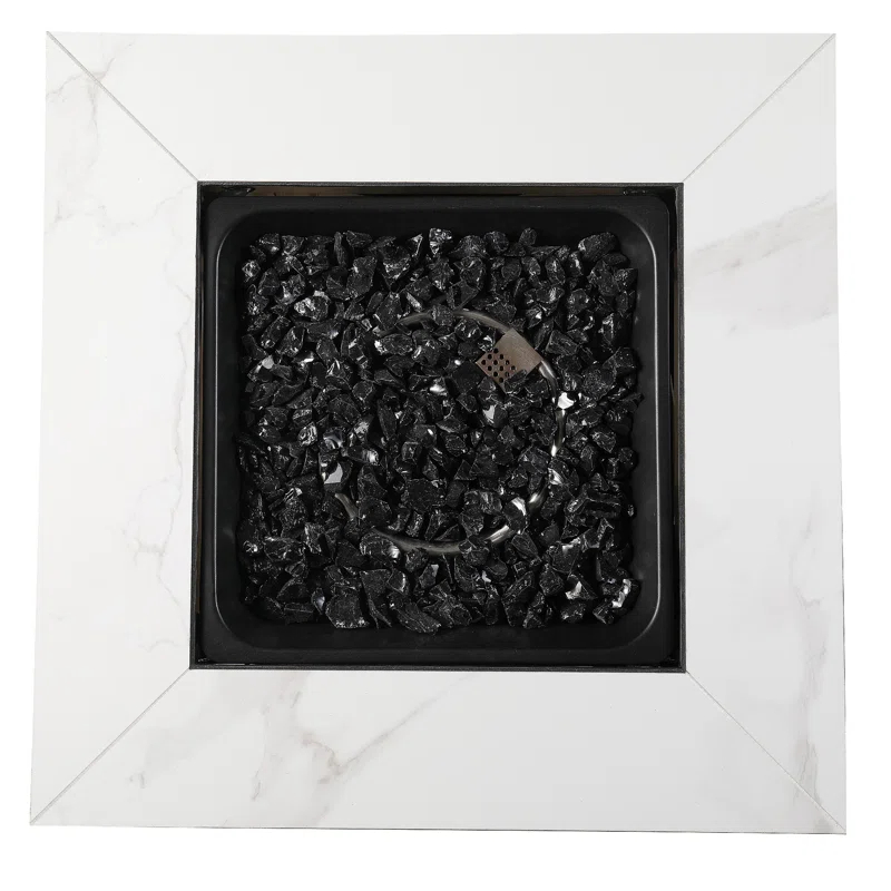 Mr. Bar-B-Q Endless Summer All Weather Outdoor Fire Pit Table with Faux Marble Finish, Black Glass