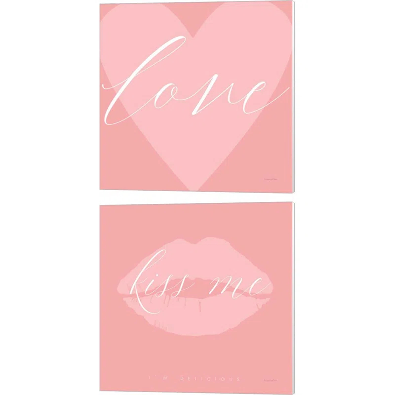 Mercer41 " Love Heart & Kiss Me " by Mercedes Lopez Charro 2 - Pieces (Set of 2)