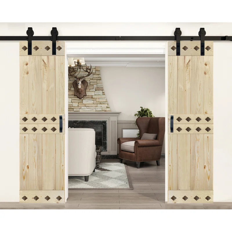 84'' Solid Wood Paneled Low-Gloss with Installation Hardware Kit Barn Door (Set of 2)