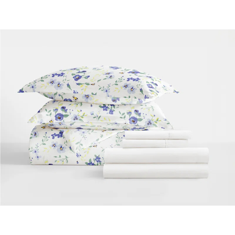 IEnjoy Home 8-Piece Reversible Bedding Bundle - Patterned Duvet Cover, Comforter Insert and Solid Sheet Set