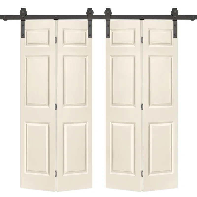 Calhome Paneled MDF Composite Double Bifold Barn Doors with Installation Hardware Kit