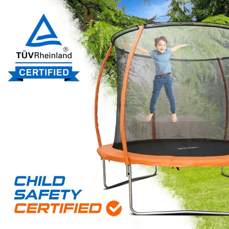Moxie Machrus Moxie Pumpkin-Shaped Outdoor Trampoline Set with Top-Ring Frame Safety Enclosure, 10 FT