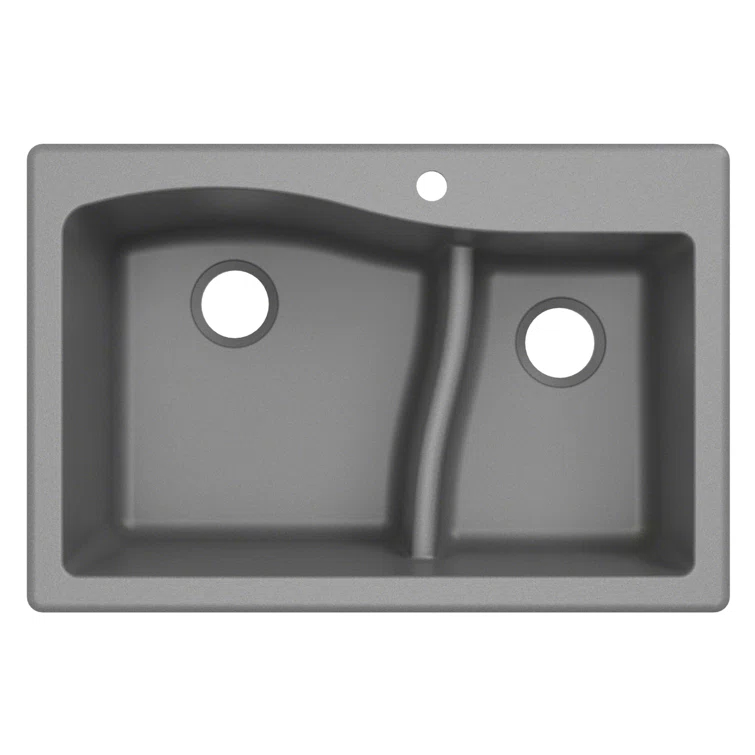 Kraus KRAUS Quarza™ 33" L Dual Mount 60/40 Double Bowl Granite Kitchen Sink KGD-442GREY