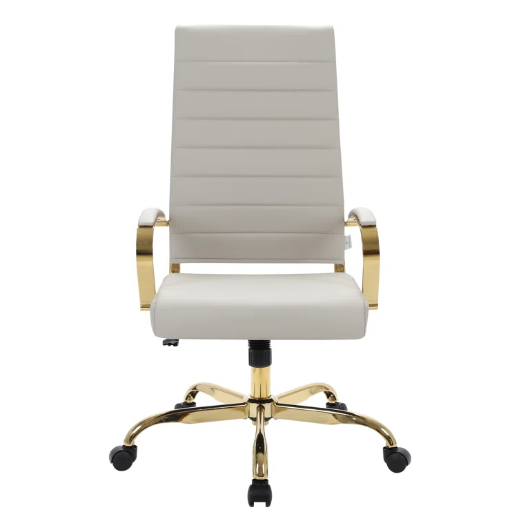 Everly Quinn Humairaa Benmar Leather Office Chair in Gold Base