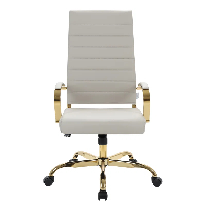 Everly Quinn Humairaa Benmar Leather Office Chair in Gold Base