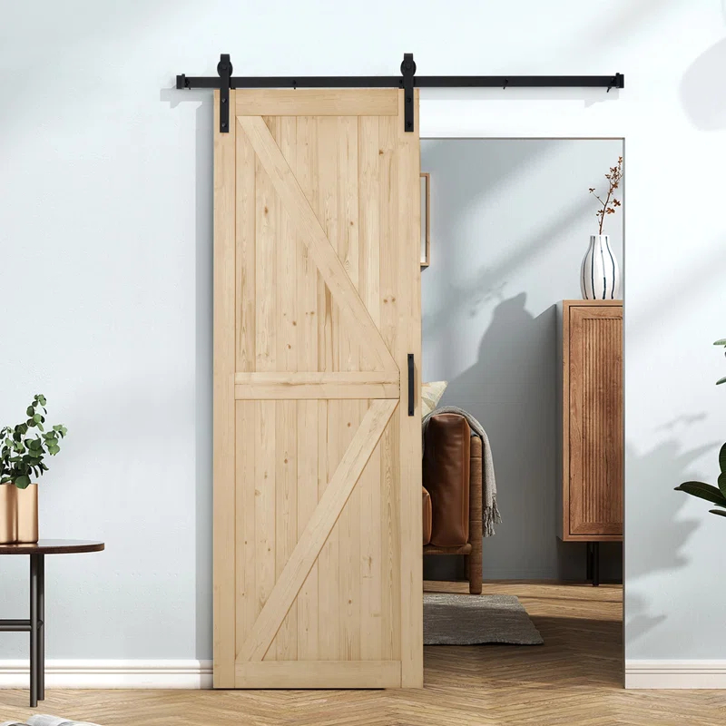 EROMMY Erommy  Paneled Solid Wood Unfinished Sliding Barn Door With Installation Hardware Kit, Smoothly And Quietly K-Frame Diy Barn Doors For Interior Rooms & Storage Closet