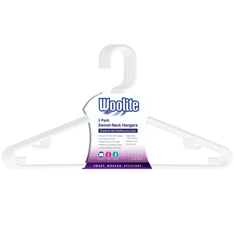 Laundry 360 Woolite Plastic Standard Hanger for Dress/Shirt/Sweater (Set of 5)
