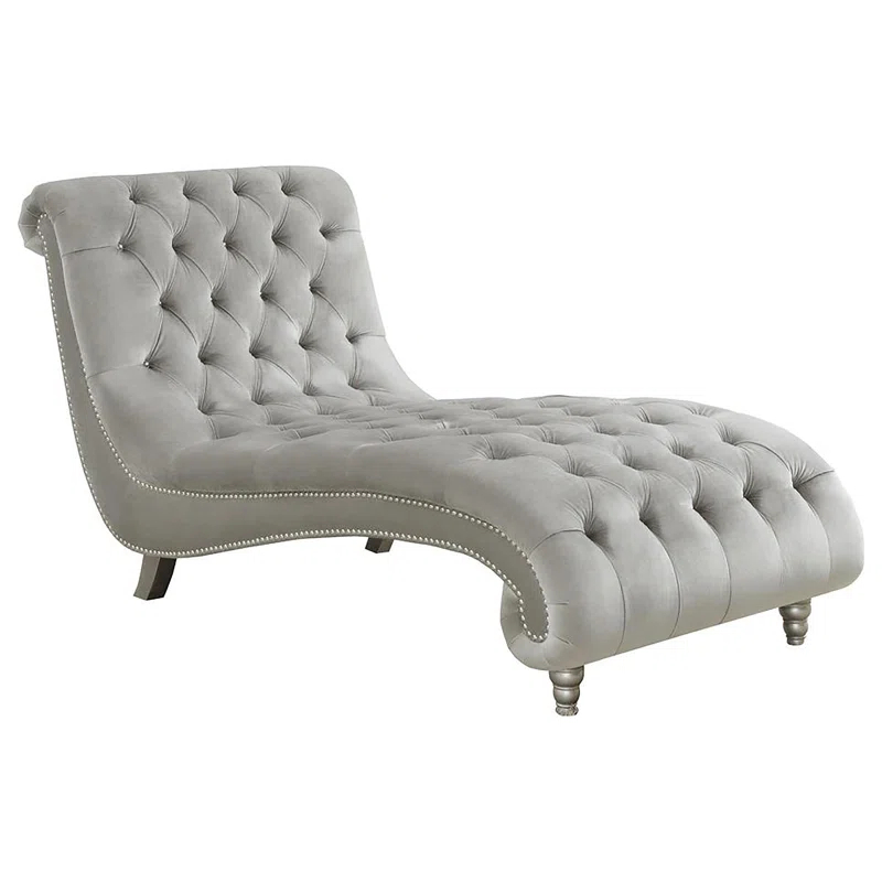 Rosdorf Park Exceptional Quality - Lydia Velvet Upholstered Tufted Chaise Grey