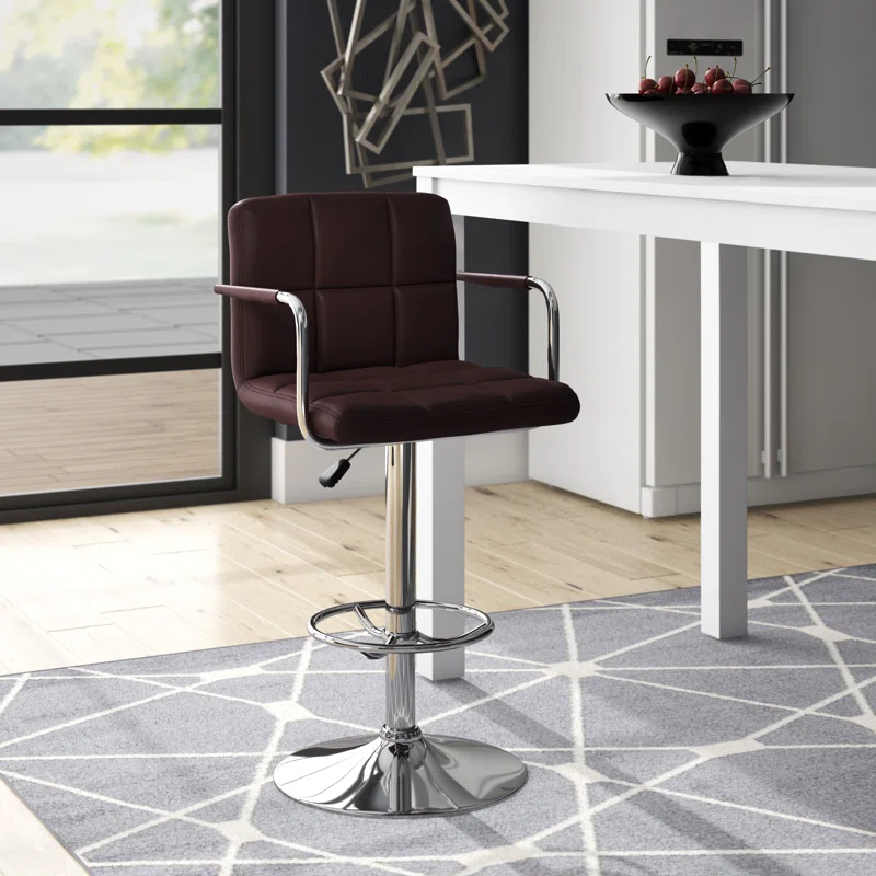 Flash Furniture Contemporary Quilted Vinyl Adjustable Height Barstool with Arms and Chrome Base