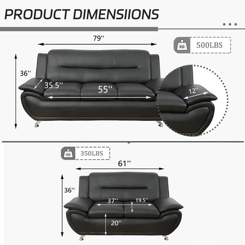 Ceitidh 3 - Piece Faux Leather Living Room Set