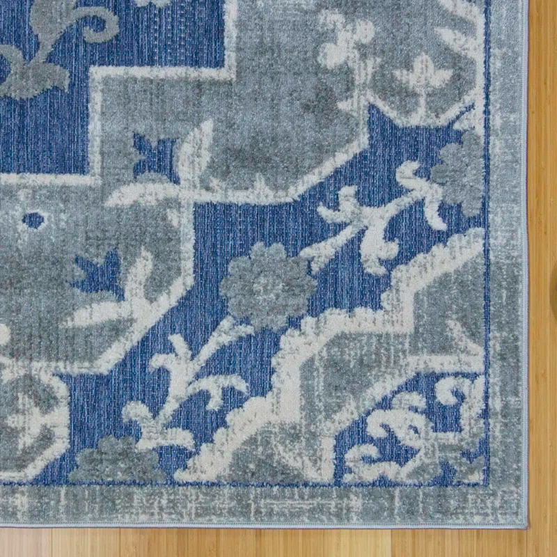 Gertmenian Fosel Arasi Blue/Gray Transitional Mandala Style Flatweave Indoor/Outdoor Area Rug