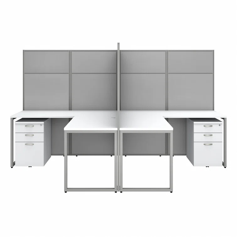 Bush Business Furniture Easy Office L-Shaped 4 Person Cubicle with Cable Management
