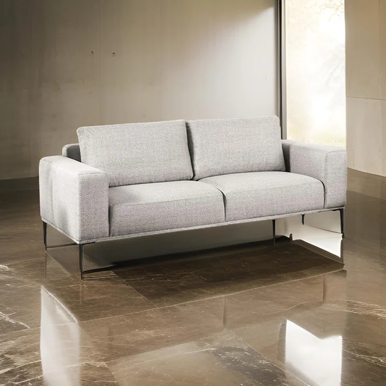 Benjara Kevin 2Pc Sofa And Loveseat, Gray Chenille, Modern Track Arms, Solid Wood