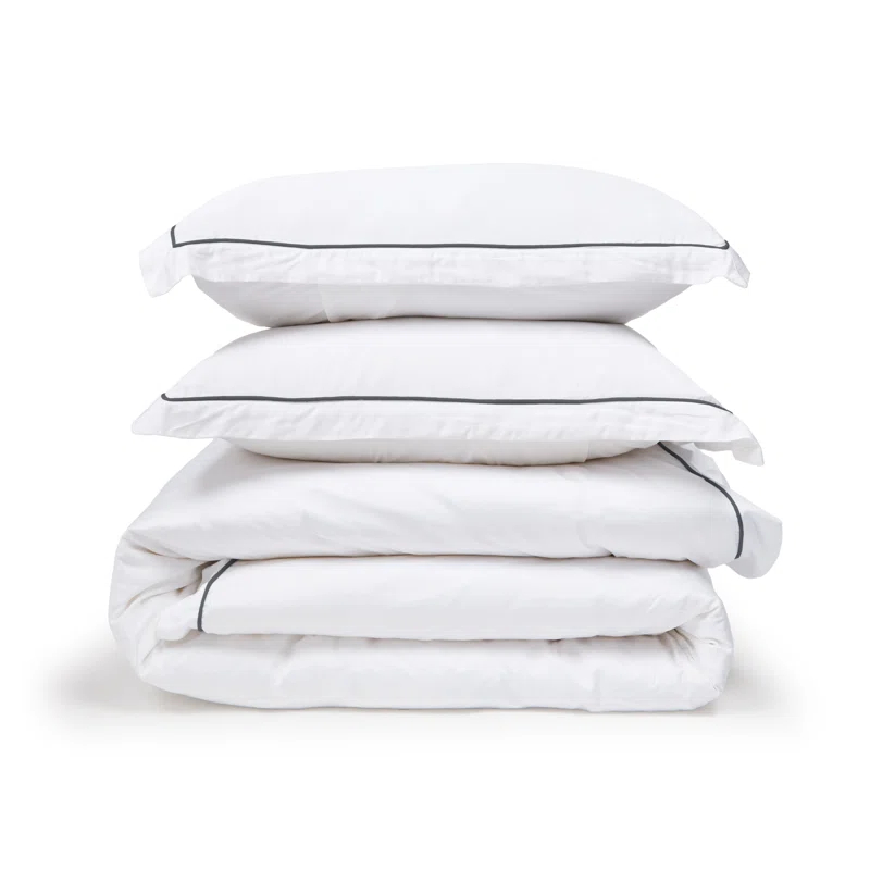 White Twin Sateen Weave Duvet Cover Set with Button Closure