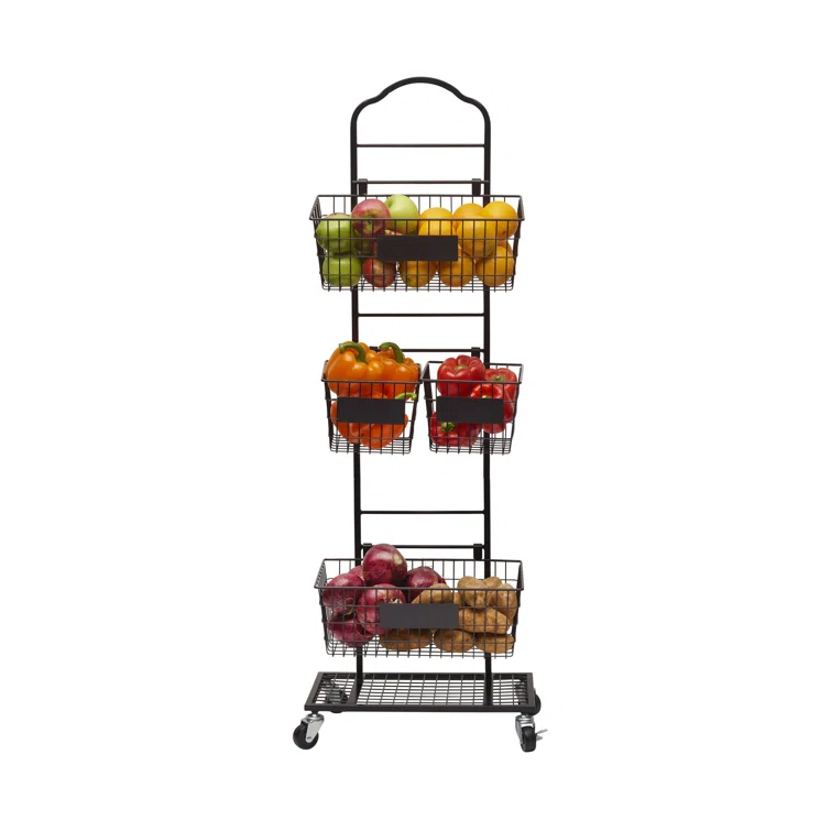 Gourmet Basics by Mikasa Gourmet Basics By Mikasa Mercato Adjustable 2 Or 3 Tier Standing Storage Fruit Basket Rack With Wheels, Black
