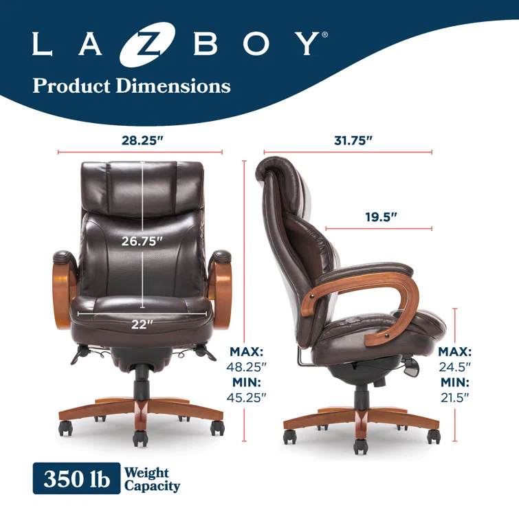 La-Z-Boy Big and Tall Trafford Executive Office Chair with AIR Ergonomic Support Technology, High Back Ergonomic Chair with Lumbar Support, Bonded Leather & Reviews | Wayfair