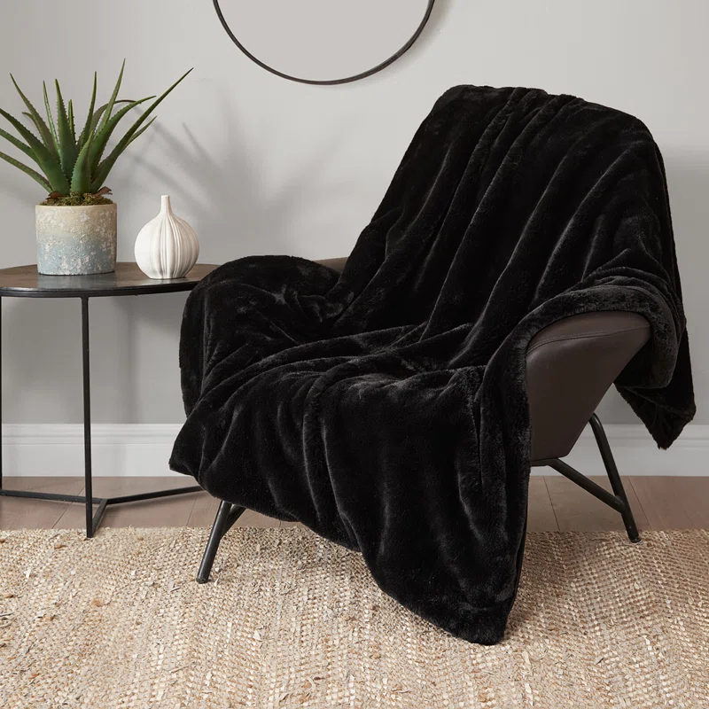 Lucky Brand Reversible Solid Rabbit Mink Faux Fur Luxurious & Soft Thow Blankets - 50" x 70" & Reviews | Wayfair