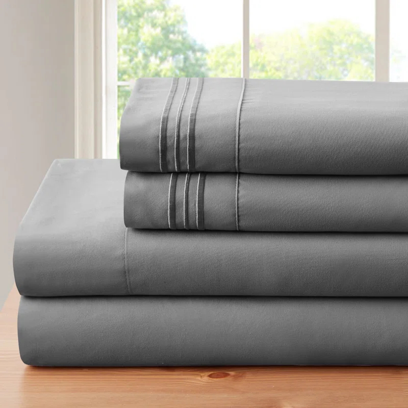 Bamboo Comfort Bamboo 1800 Thread Count 3 Line Embroidered Deep Pocket Sheet Set (4pc)