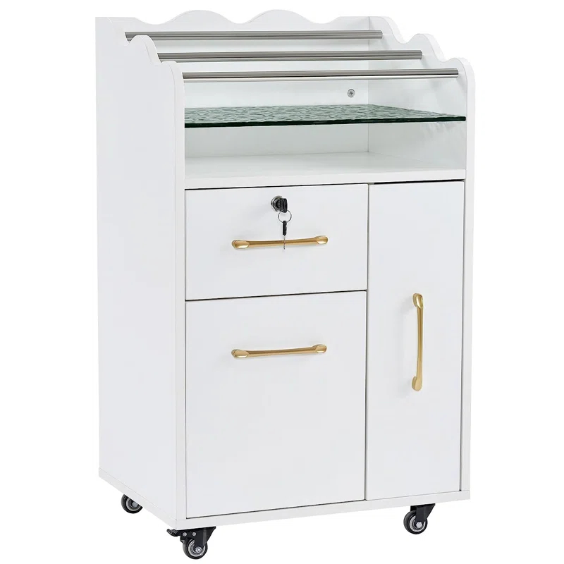 BarberPub Salon Trolley Makeup Organizer with Drawer and Cabinet