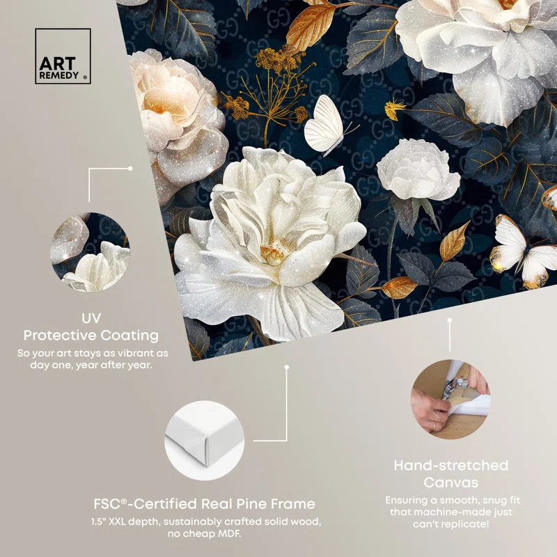 Art Remedy Navy Elegance Floral Realistic Wall Art by Art Remedy