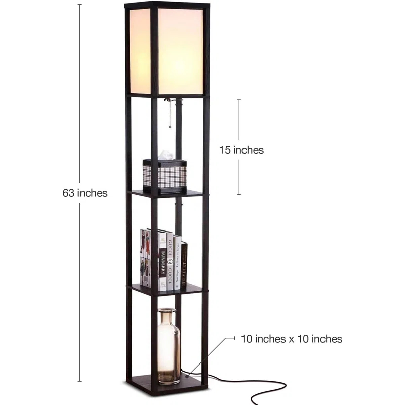 Brightech Maxwell Charger - Shelf Floor Lamp with USB Charging Ports and Electric Outlet - Tall, Narrow Tower Nightstand for Bedroom - Modern, Asian End Table with Light Attached - Black