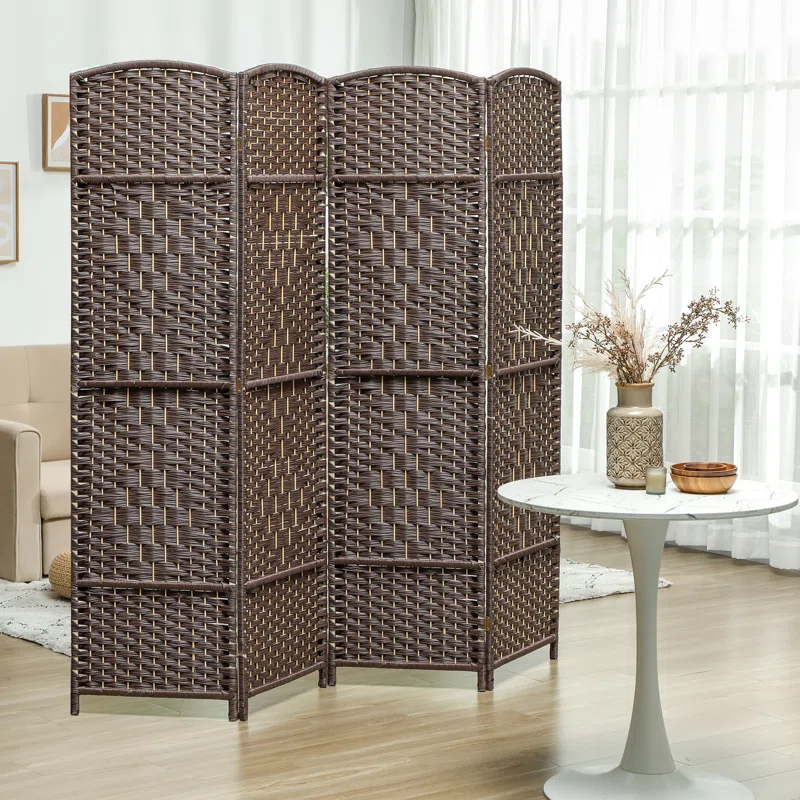 Winston Porter 3 Panel Room Divider, 6' Tall Folding Privacy Screen, Hand-Woven Freestanding Wall Partition For Home Office, Bedroom