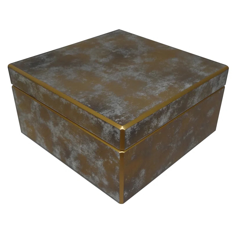Arcadia Home Handmade Reverse Painted Mirror Square Box in Antique Gold and Silver