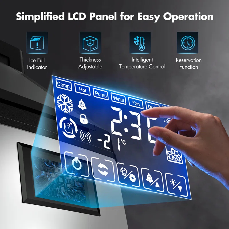 Coolski Coolski Commercial Ice Machine 200 Daily Production, Under Counter Ice Maker with Ice Bin LED Lighting, ETL Approved