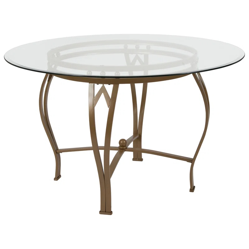 Syracuse Round Glass Dining Table with Bowed Out Metal Frame