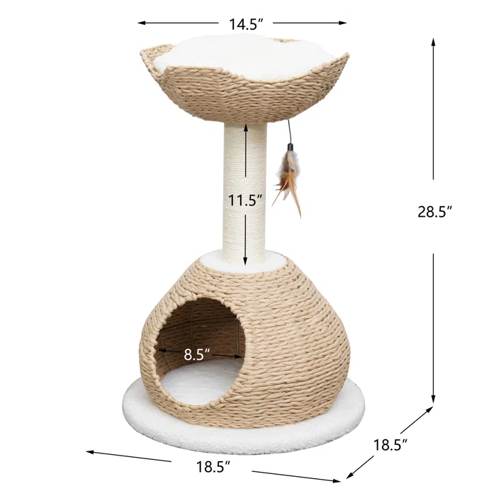 PetPals PetPals Walk Up Cat Tree with Fleece Perch, Handwoven Basket, and Sisal Scratching Post, Eco-Friendly Cat Furniture, Beige