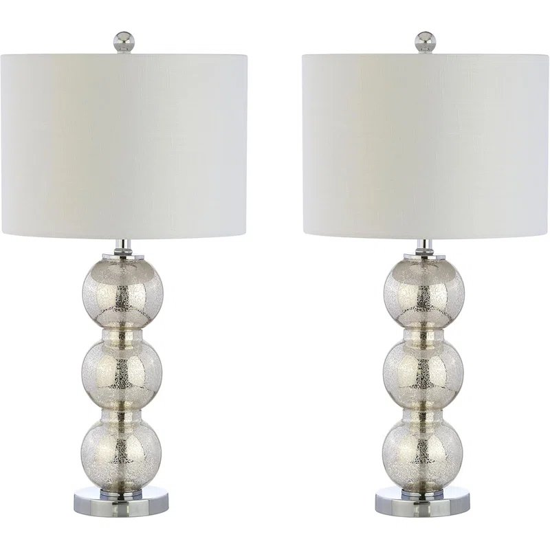 Rosdorf Park Led Table Lamps Set Of 2 - Contemporary Triple Glass Sphere Design, Mercury Silver/Chrome Finish