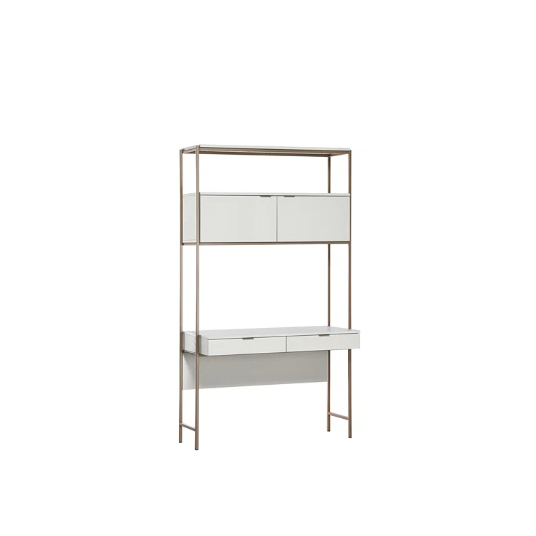Ambrose Cream Oak and Champagne Gold Modular Wall Desk with Drawers