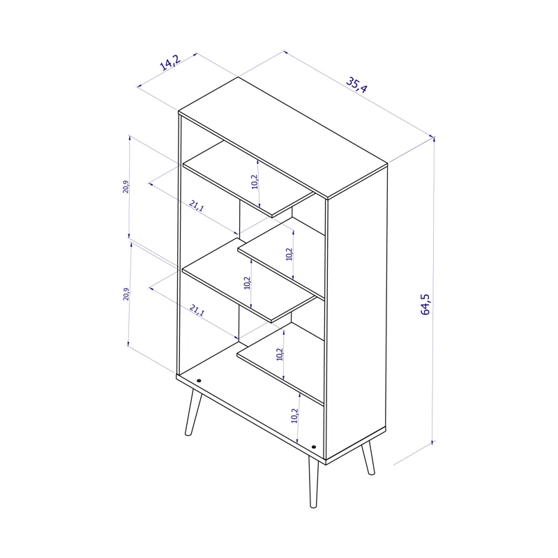 Boahaus LLC Boahaus Lund Bookcase, Wood Legs, Modern Style, 05 Shelves, Ideal for Any Place Home