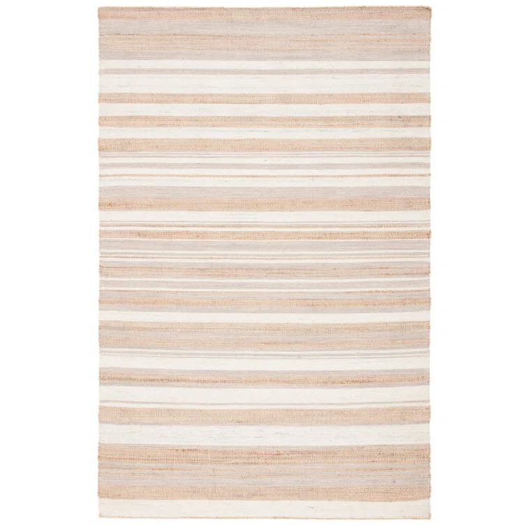 Highland Dunes Grice Hand Woven Jute/Wool Striped Rug in Natural/Ivory