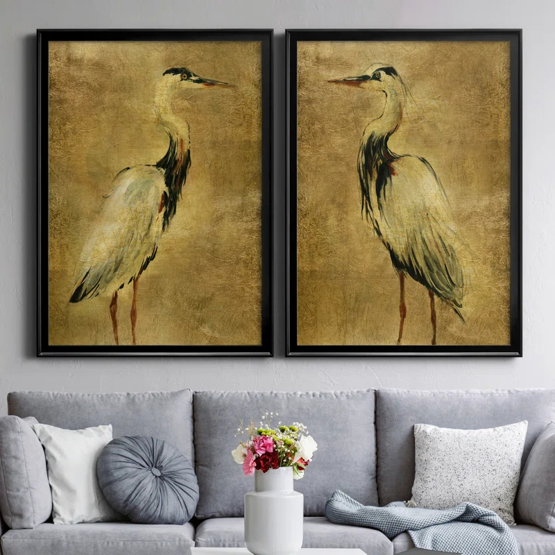 Beachcrest Home™ " Gold Crane At Dusk I " 2 - Pieces Painting Print