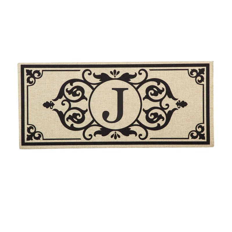 Evergreen Enterprises, Inc Monogram Cambridge Monogram Burlap Sassafras Switch 22 in. x 10 in. Non-Slip Indoor Door Mat