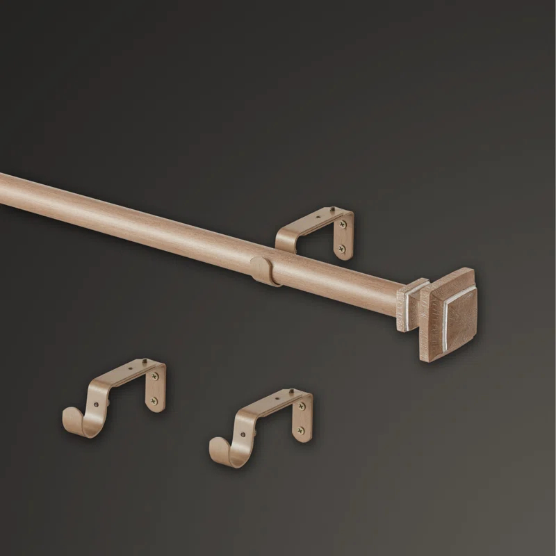 MODE Mode Farmhouse Collection 1 1/8 in Diameter Curtain Rod Set with Cottage Square Finials and Steel Wall Mounted Adjustable Rod