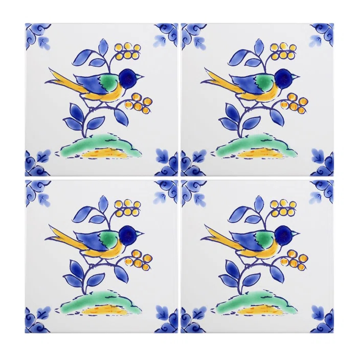 Casablanca Market Mediterranean 4'' x 4'' Hand Painted Ceramic Decorative Accent Tile