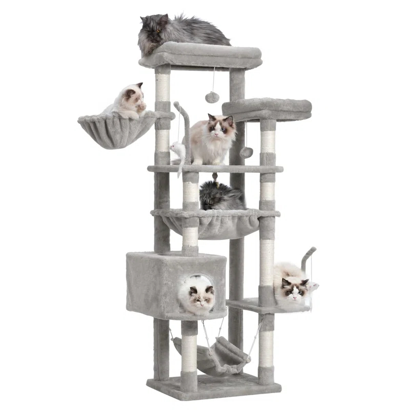 63" Cat Tree For Large Breeds - Spacious Platforms, Hammock, Sisal Scratching Posts & Cat Condo, Indoor Use