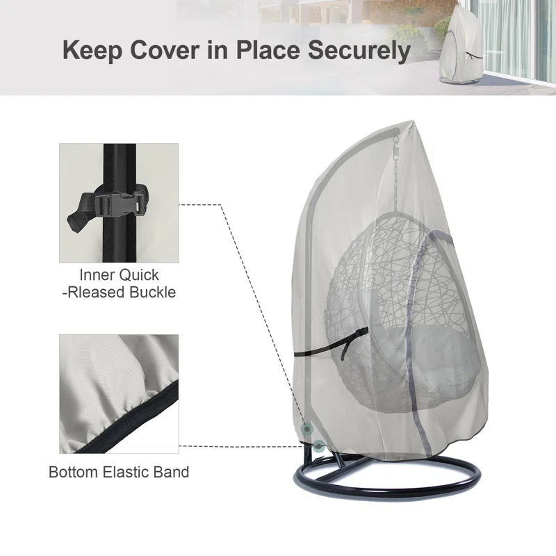 Arlmont & Co. Single Seat Patio Hanging Egg Chair Cover - Waterproof Outdoor Wicker Egg Swing Chair with Stand Cover