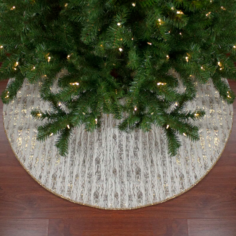 Northlight Seasonal 48" Ivory and Gold Wood Grain Pattern Christmas Tree Skirt