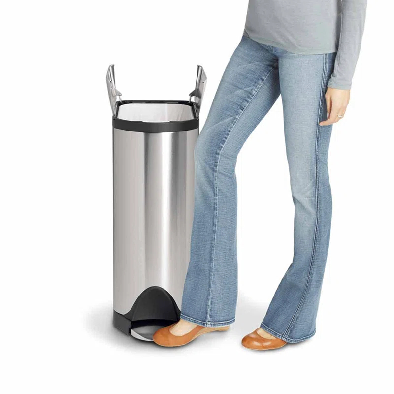 simplehuman Butterfly Lid Kitchen Step Trash Can, Brushed Stainless Steel