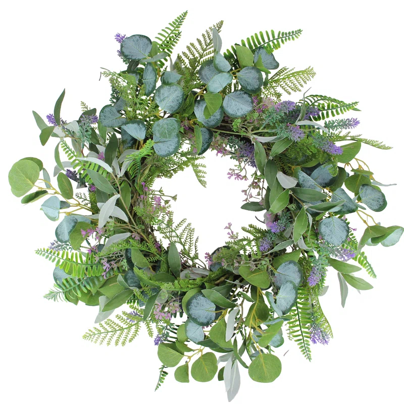 Northlight Seasonal Lavender and Mixed Foliage Artificial Floral Spring Wreath Purple and Green - 22-Inch