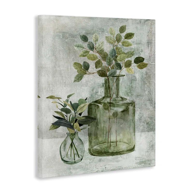 Stupell Industries Herbal Plants Green Leaves Country Vase Rustic Painting Oversized Wall Plaque Art By Carol Robinson