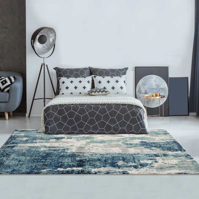 17 Stories Elkmont Abstract Light Blue/Gray Area Rug