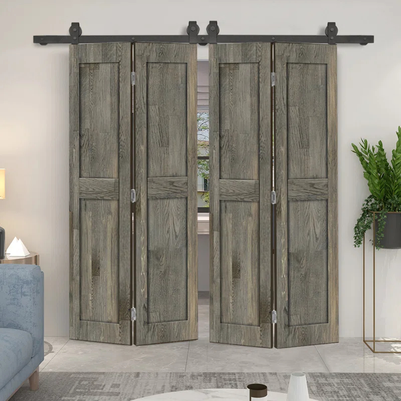 Calhome 2 Panel Shaker Pine Wood Bi-Fold Door with Sliding Barn Door Hardware Kit