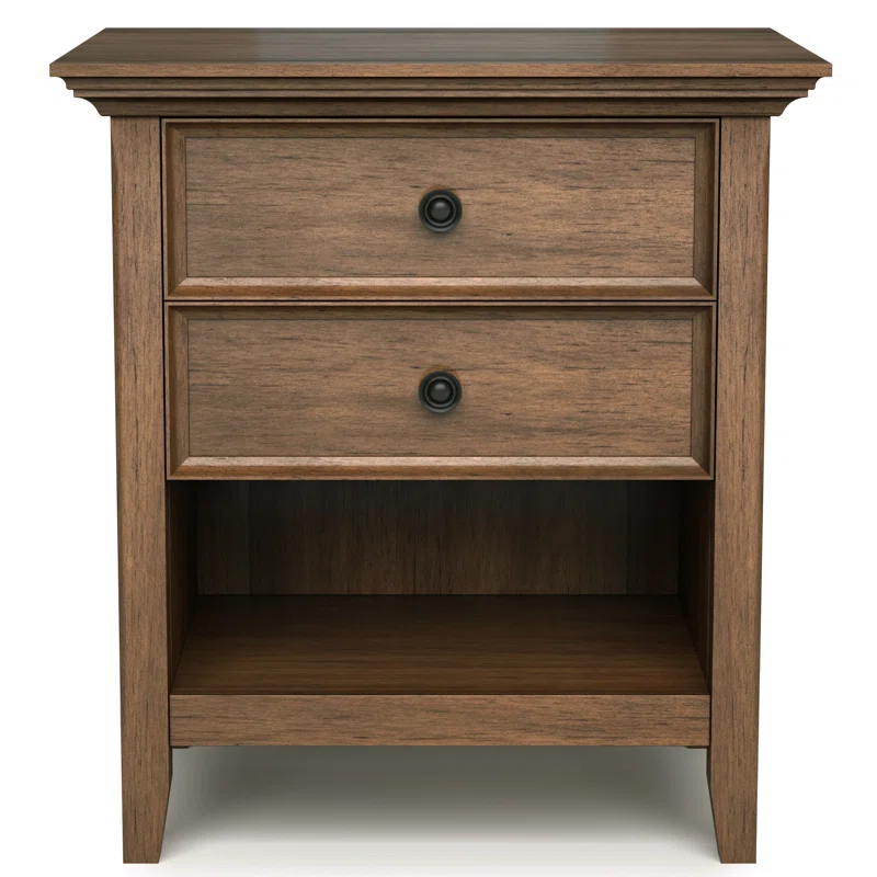 Simpli Home Amherst 24"W 2-Drawer Solid Wood Nightstand with Open Shelf