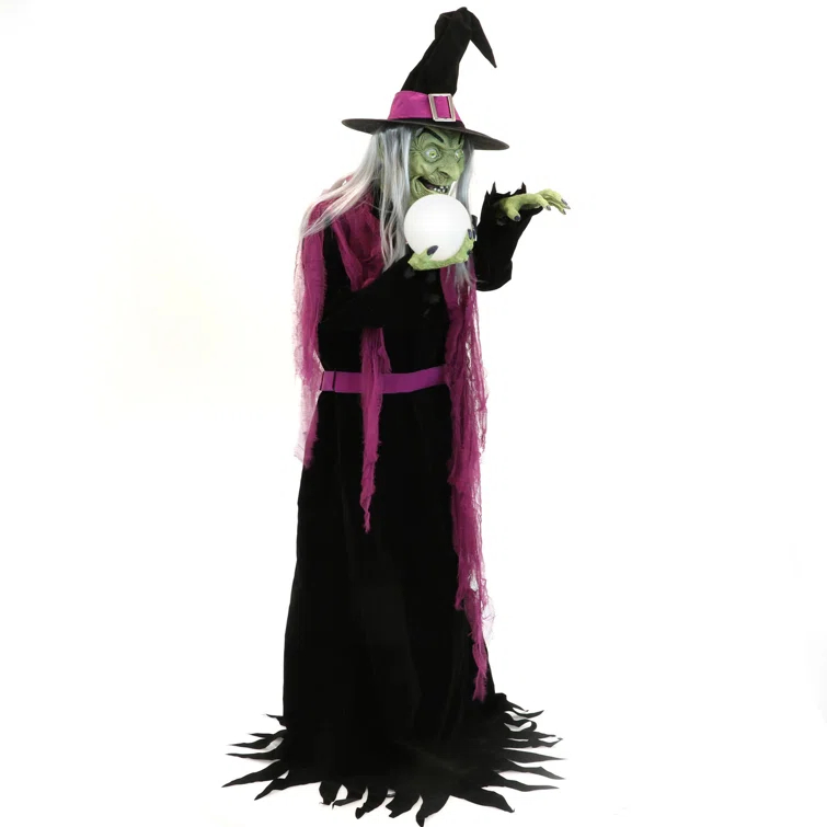 Haunted Hill Farm Haunted Hill Farm 6-Ft. Tall Fortune Teller Witch, Plug-In Motion-Activated Talking Halloween Prop